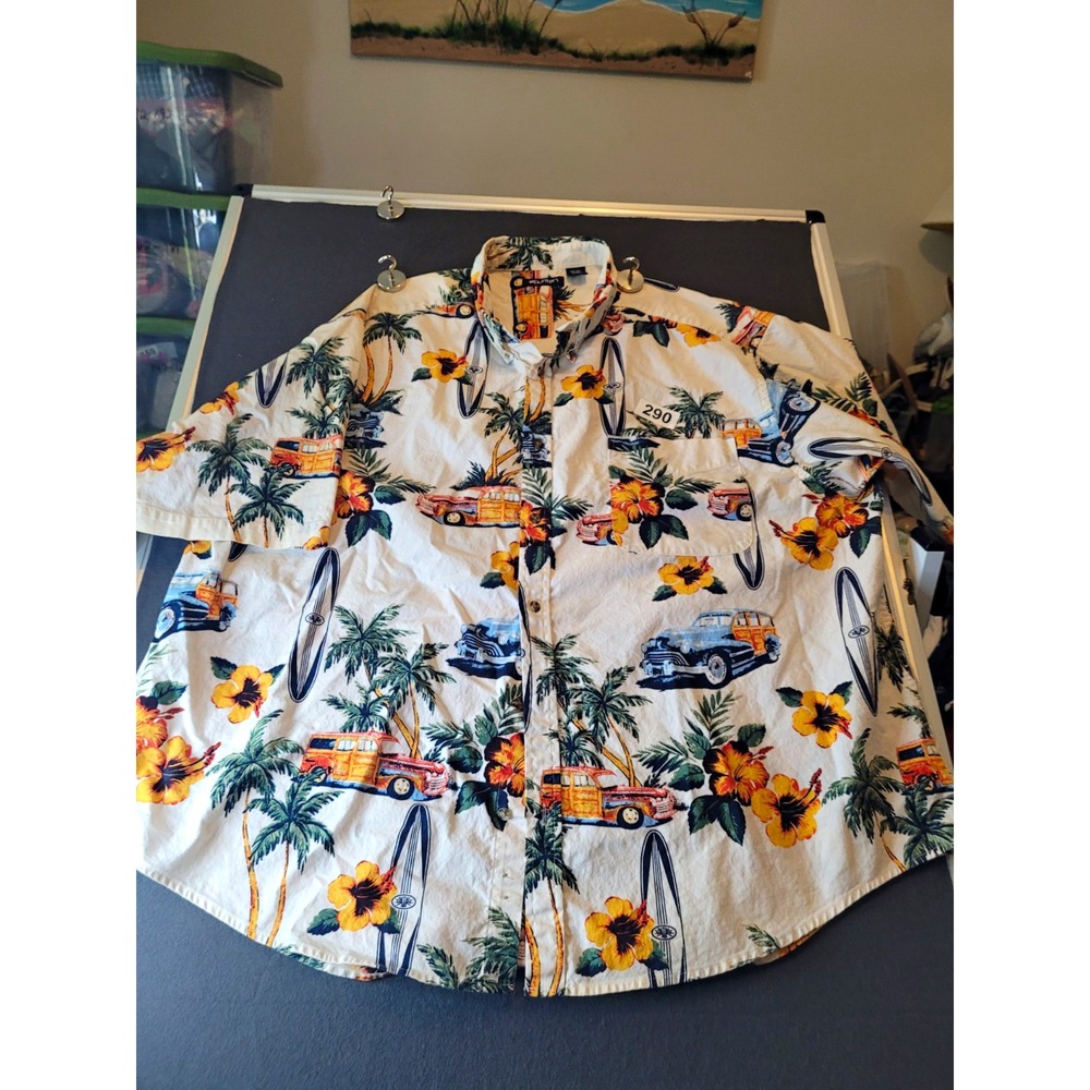 Puritan Men's 3XL Big & Tall White Hawaiian Floral Button-Up Shirt